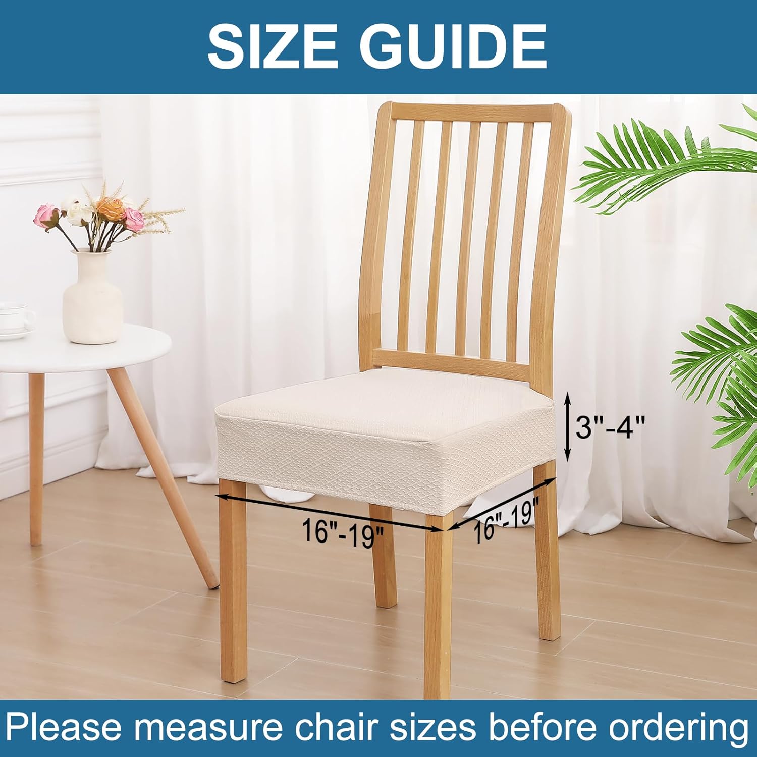 Smiry Waterproof Seat Covers for Dining Room Chairs Set of 4, Stretch Jacquard Removable Washable Chair Seat Slipcovers Protector, No Rear Covers, Beige