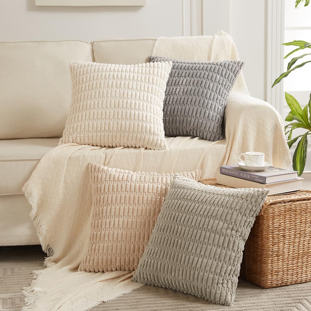 Fancy Homi 4 Packs Neutral Decorative Throw Pillow Covers