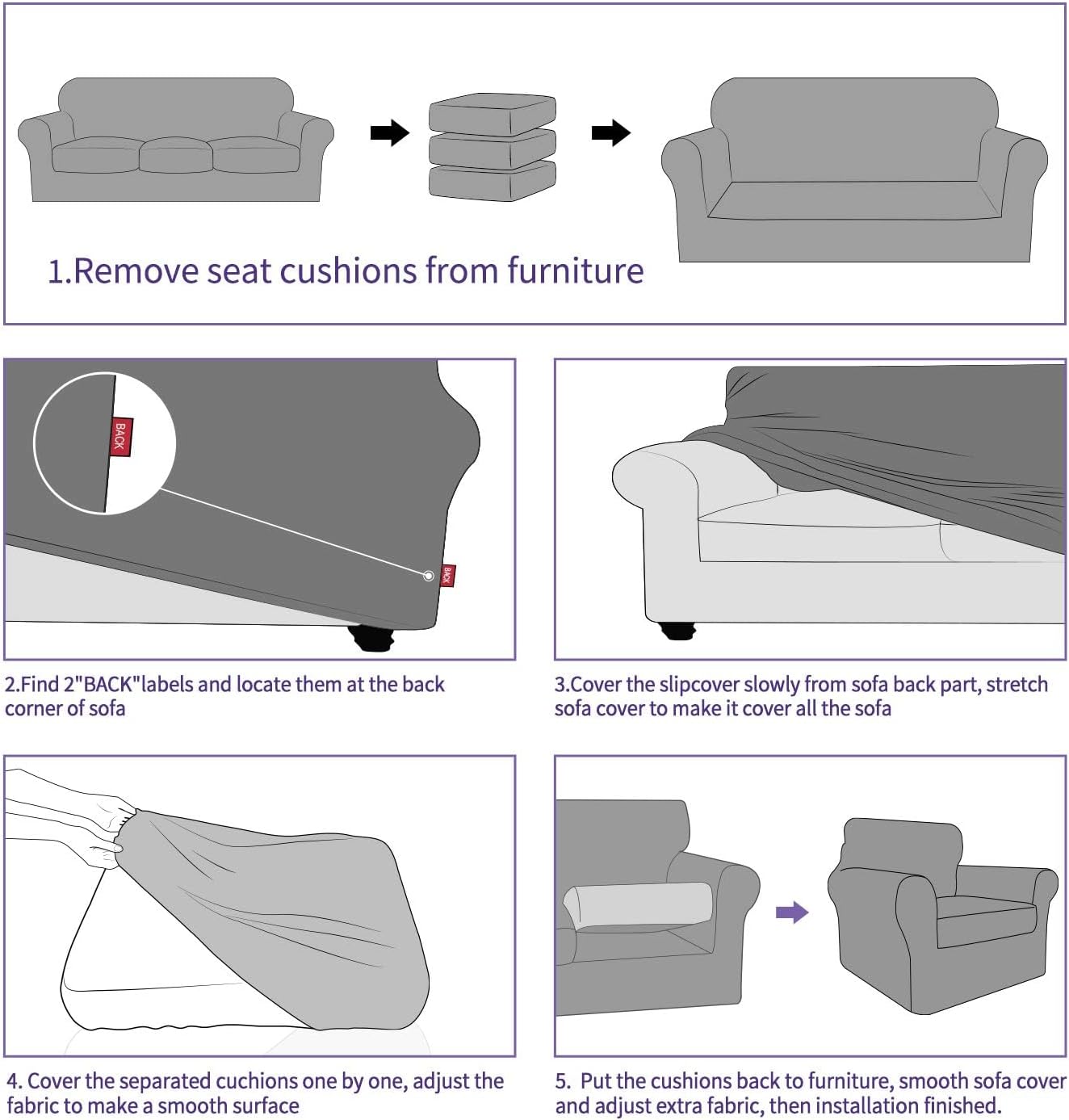 ZNSAYOTX 2 Piece Chair Covers for Living Room with Arms Anti Slip Stretch Arm Chair Slipcovers Sofa Armchair Slipcover Machine Washable Furniture Protector (Black and White, Chair)