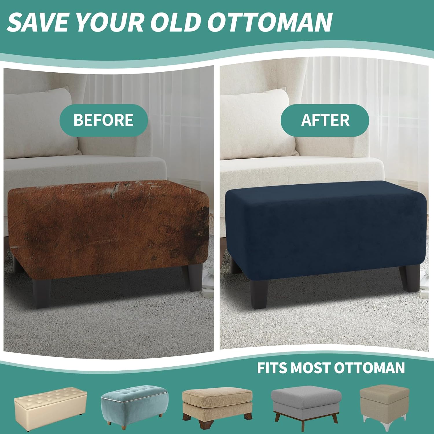 Velvet Ottoman Cover Rectangular