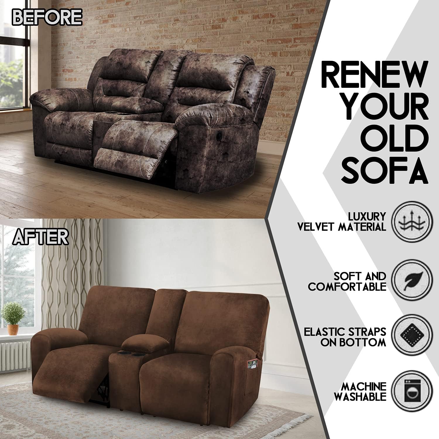 Reclining Love Seat with Middle Console Slipcover