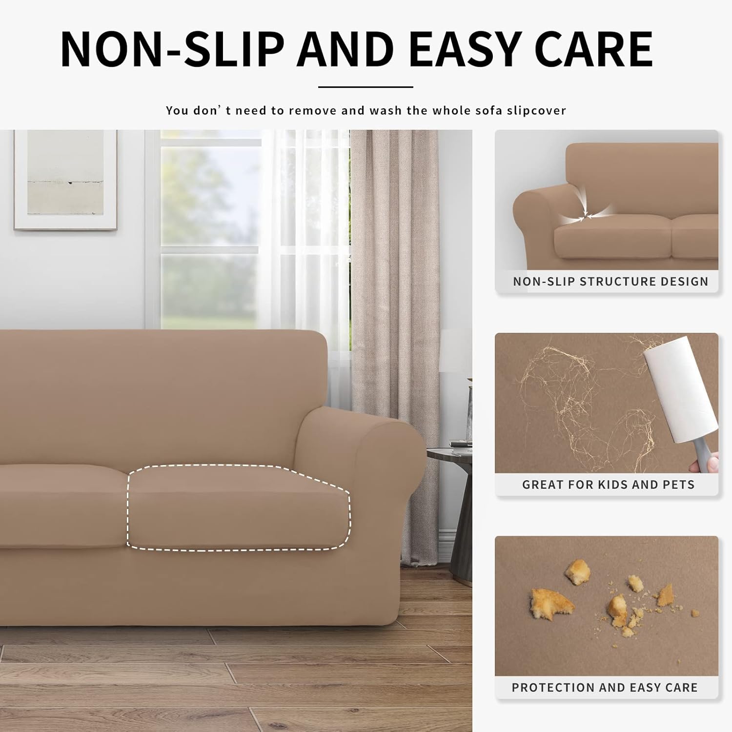 Easy-Going 100% Dual Waterproof 2 Pieces Chair Cover Stretch Soft Couch Cover for Dogs, Sofa Slipcover for 1 Separate Cushion Couch Leakproof Furniture Protector for Kids, Pets Grayish Green