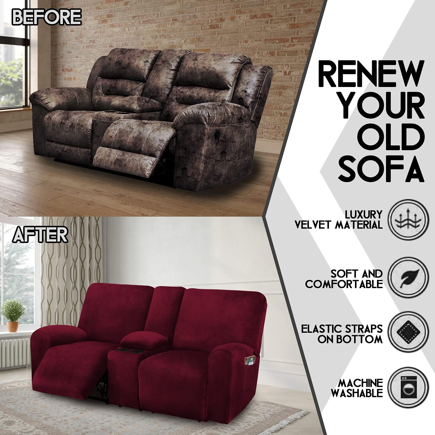 Reclining Love Seat with Middle Console Slipcover