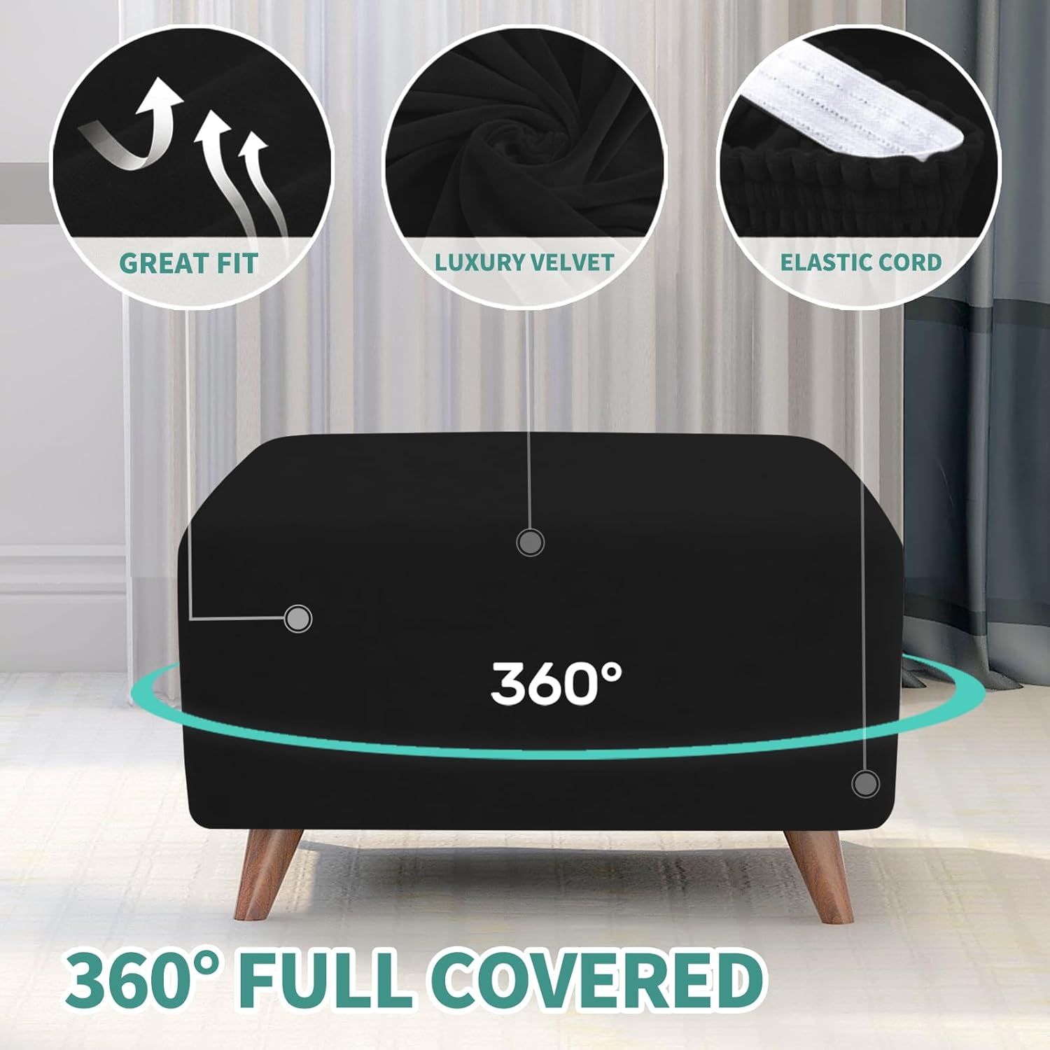 Velvet Ottoman Cover Rectangular