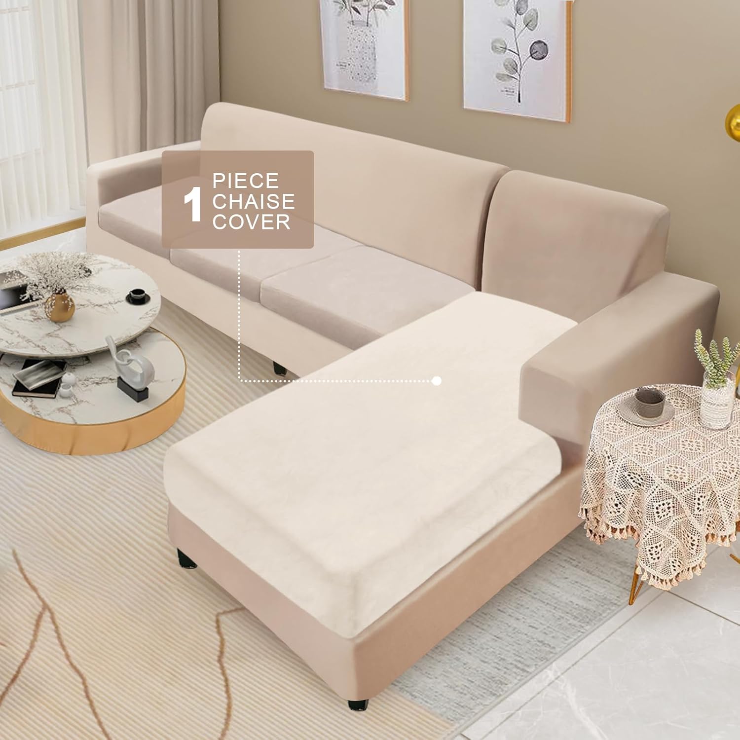 NAISI Sectional Couch Cover 4 Pieces Velvet Separate Couch Cushion Covers L Shape Soft Stretch Sofa Slipcovers with 2pcs Pillowcases for Left/Right Chaise Sectional Couch(3 Seater+1 Chaise,Dark Grey)