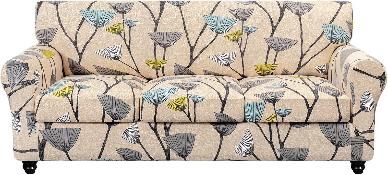 SearchI Stretch Sofa Cover Printed Couch Covers, Floral Pattern 2 Piece Armchair Slipcover with Separate Chair Cushion Cover, Washable Furniture Protector for Living Room(Armchair, Ball Flower)