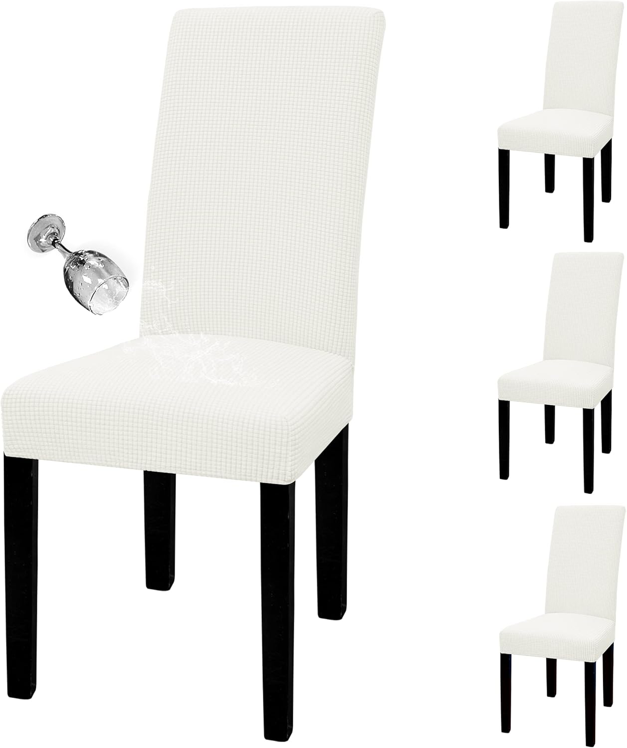 Easy-Going 100% Waterproof Dining Room Chair Cover Set of 6, Stretch Jacquard Parson Chair Slipcover Removable Washable Chair Protector for Home, Restaurant, Banquet (Large, Light Gray)