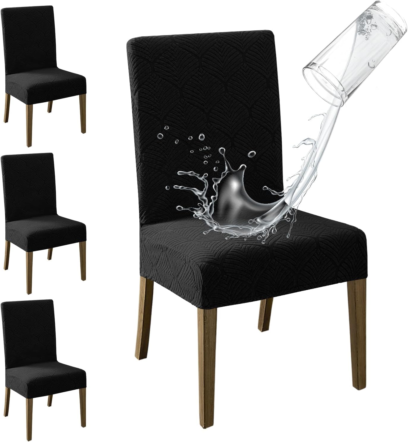 MOSAYT 100% Waterproof Dining Room Chair Covers Set of 4, Super Fit Stretch Jacquard Parson Chairs Slipcovers Removable Washable Chair Seat Protectors for Home, Kitchen, Banquet (Beige)