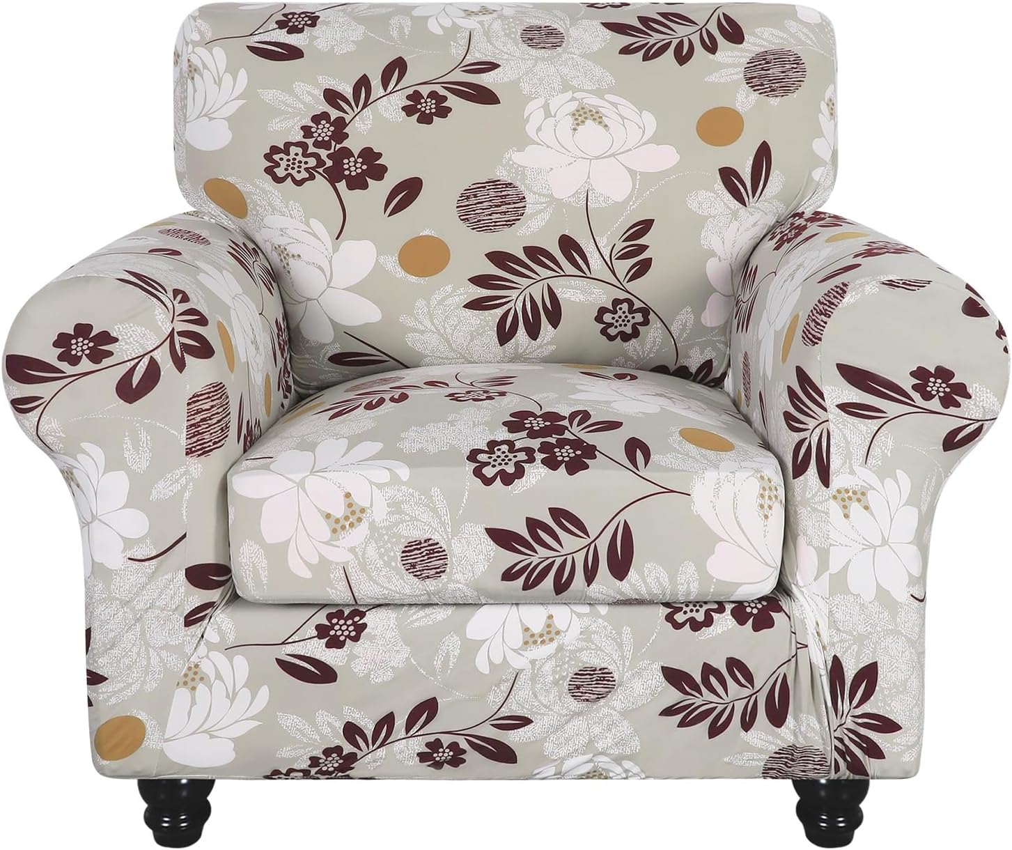 SearchI Stretch Sofa Cover Printed Couch Covers, Floral Pattern 2 Piece Armchair Slipcover with Separate Chair Cushion Cover, Washable Furniture Protector for Living Room(Armchair, Ball Flower)