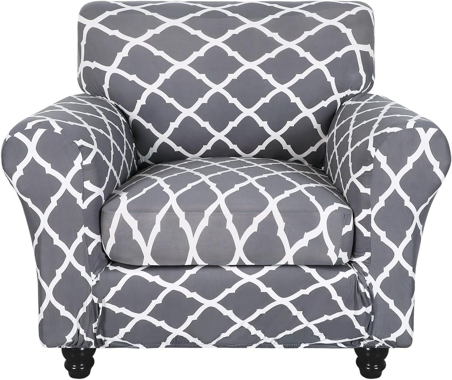 SearchI Stretch Sofa Cover Printed Couch Covers, Floral Pattern 2 Piece Armchair Slipcover with Separate Chair Cushion Cover, Washable Furniture Protector for Living Room(Armchair, Ball Flower)