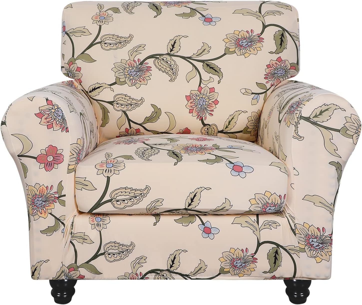 SearchI Stretch Sofa Cover Printed Couch Covers, Floral Pattern 2 Piece Armchair Slipcover with Separate Chair Cushion Cover, Washable Furniture Protector for Living Room(Armchair, Ball Flower)