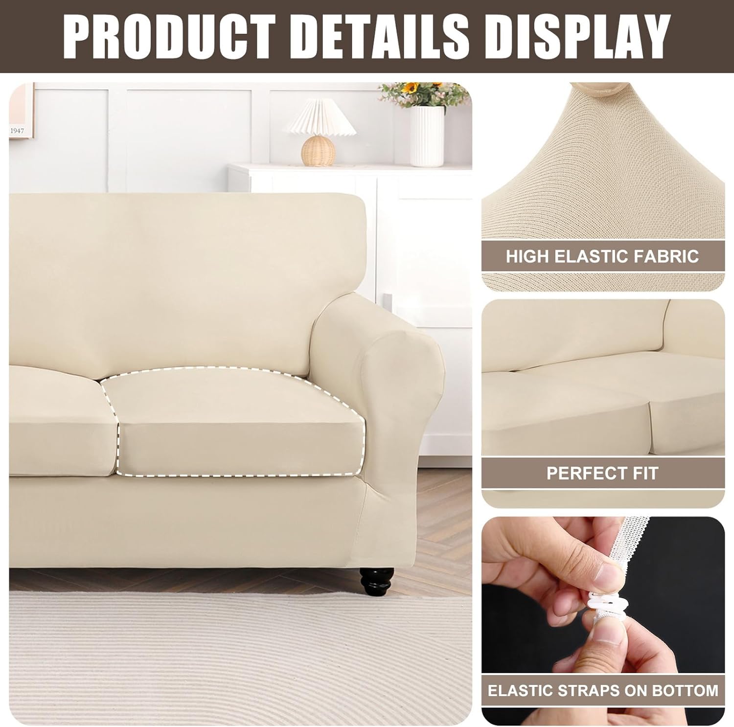 SearchI Stretch Sofa Cover Printed Couch Covers, Floral Pattern 2 Piece Armchair Slipcover with Separate Chair Cushion Cover, Washable Furniture Protector for Living Room(Armchair, Ball Flower)