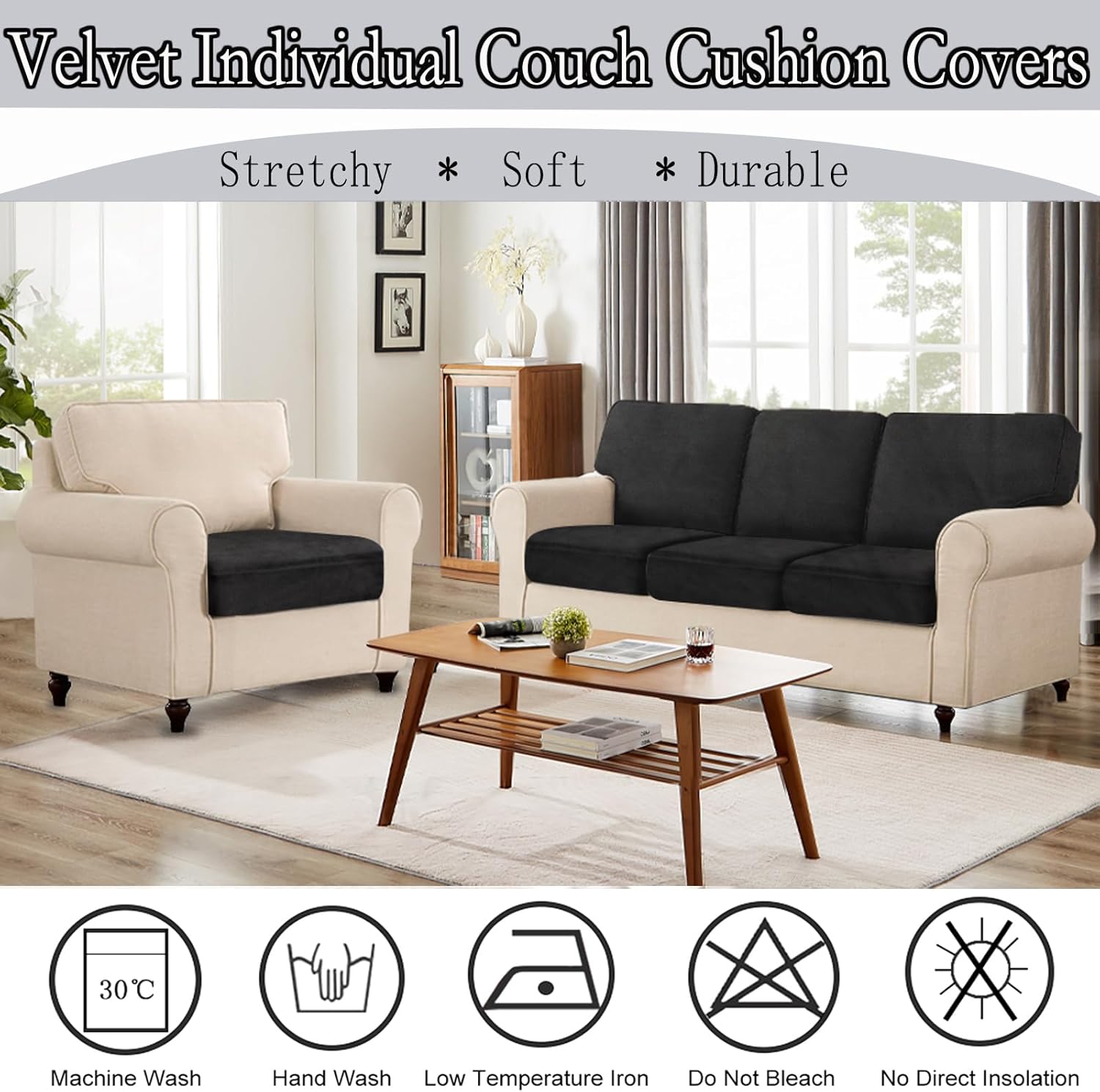 NAISI Sectional Couch Cover 4 Pieces Velvet Separate Couch Cushion Covers L Shape Soft Stretch Sofa Slipcovers with 2pcs Pillowcases for Left/Right Chaise Sectional Couch(3 Seater+1 Chaise,Dark Grey)