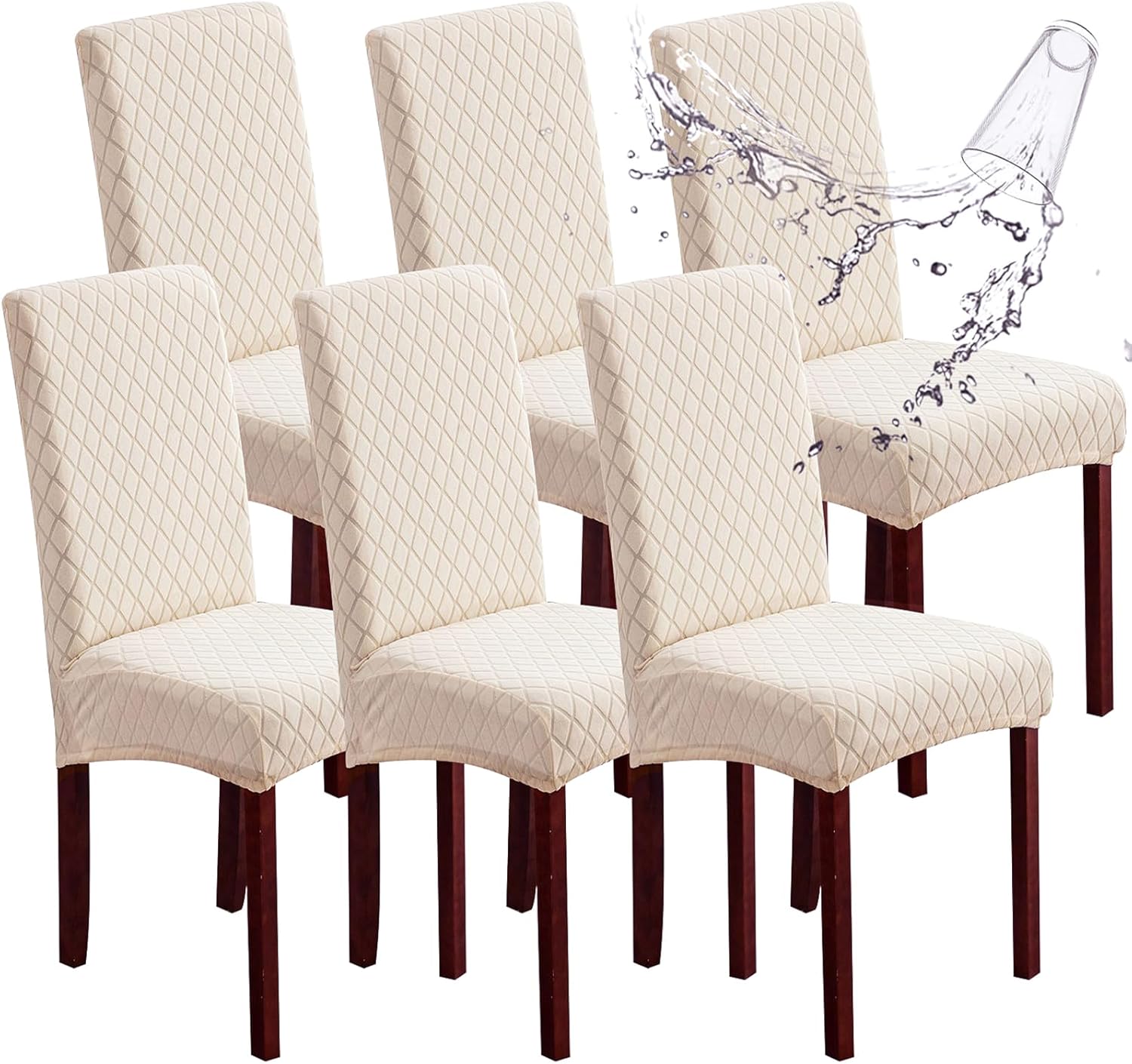 Genina 100% Waterproof Chair Covers for Dining Room Set of 4, Stretch Parson Chair Slipcovers for Kitchen Chairs, Washable Chair Protectors, Leaves-Warm Gray