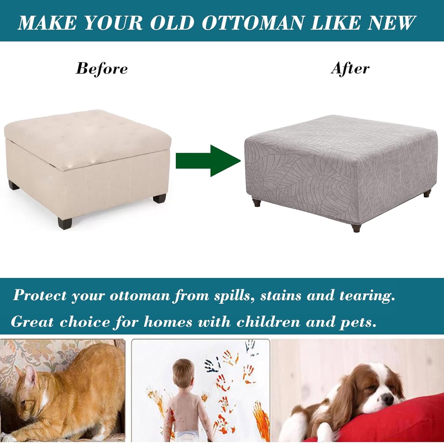Ottoman Cover Square-Stretch Water Repellent