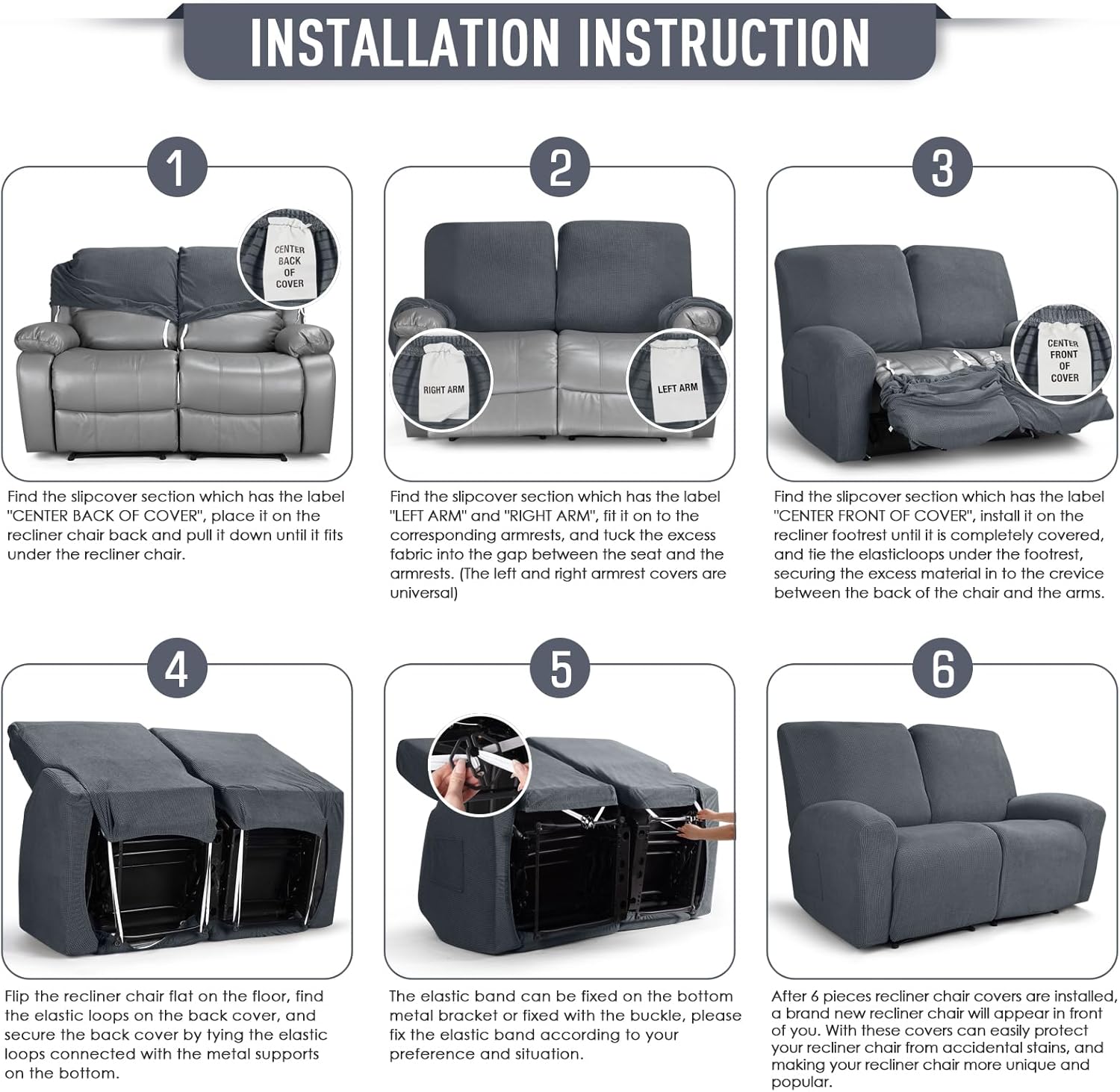 TAOCOCO Recliner Cover 4-Pieces, Recliner Stretch Sofa Slipcover, Recliner Cover 1 Seat, Couch Protector Soft, Furniture Protector Covers with Elastic,Chair Covers Jacquard Pattern (Grey)