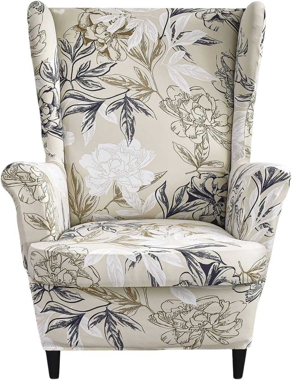Wing Chair Slipcovers 2 Pieces Stretch Spandex Wingback Chair Covers Sofa Slipcover Printing Wingback Armchair Slipcovers Furniture Protector Couch Soft with Elastic Bottom for Wingback Chairs,12