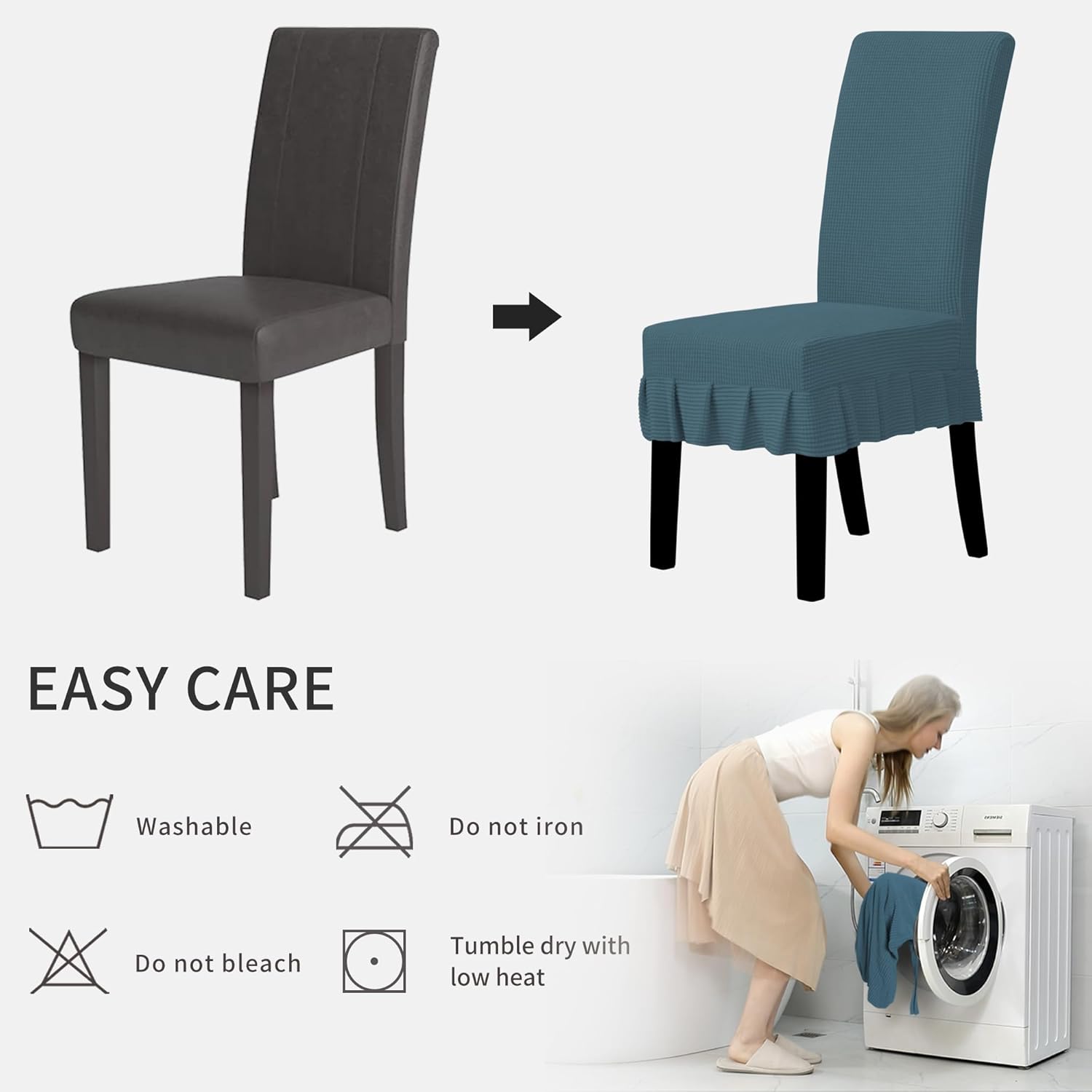 Easy-Going Dining Chair Covers Stretch Parsons Chair Slipcover with Skirt Chair Covers for Dining Room Restaurant Banquet (2 PCS, Light Gray)