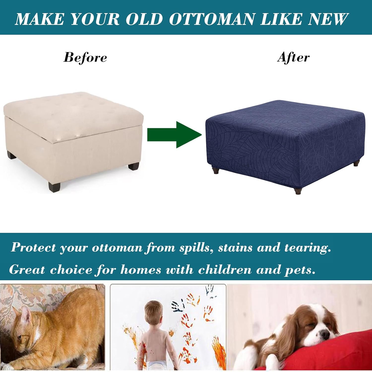 Ottoman Cover Square-Stretch Water Repellent
