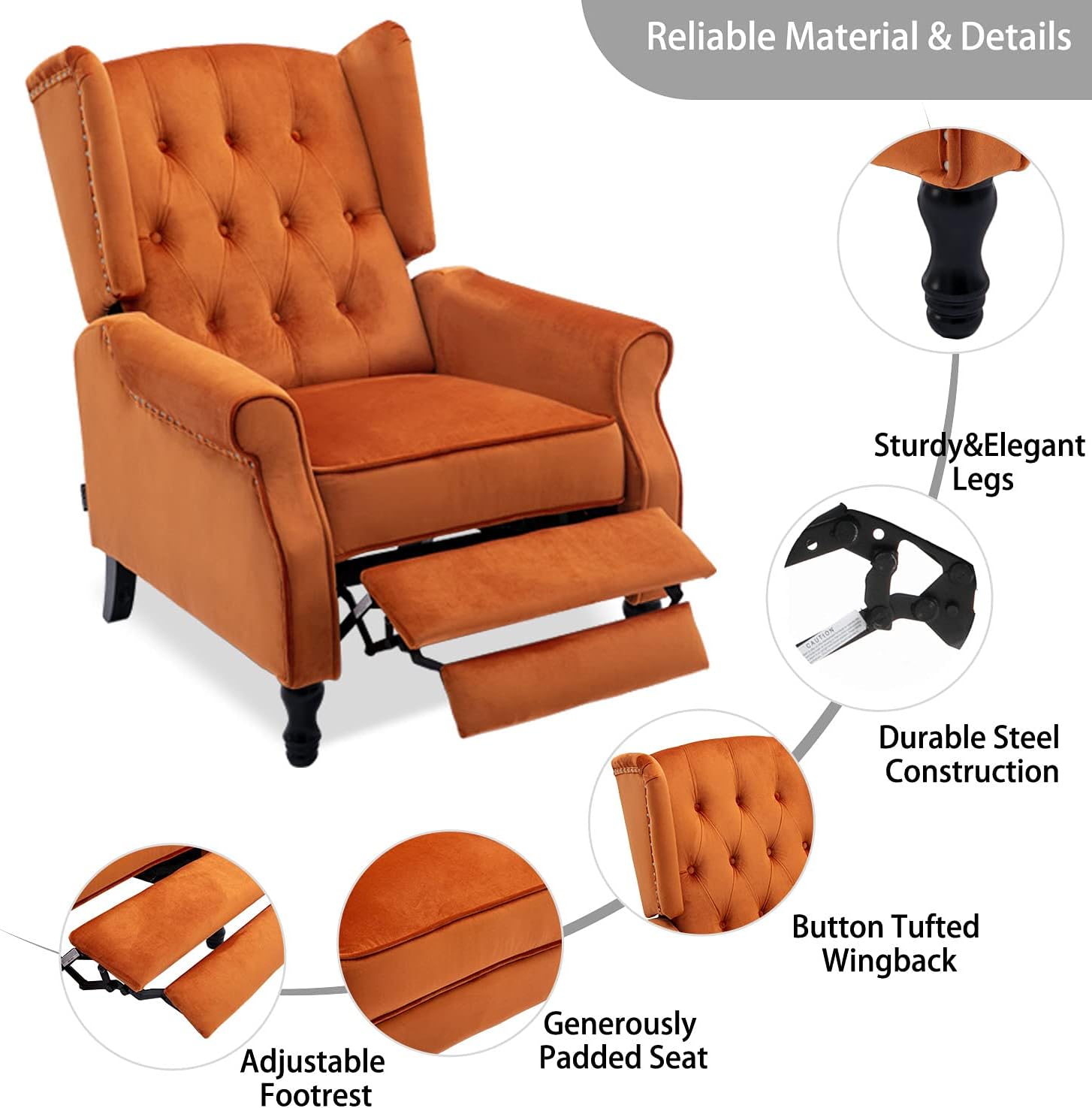 Velvet Accent Chair, Push Back Recliner Chair