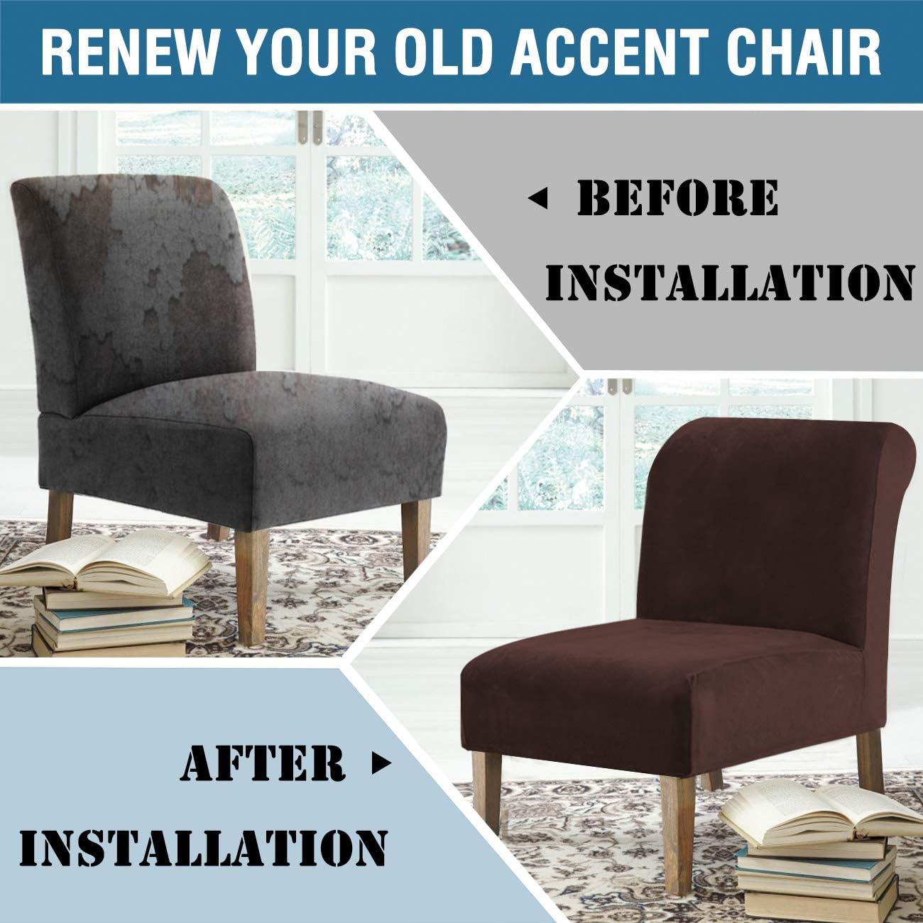 H.VERSAILTEX Armless Accent Chair Covers Thick Velvet Armless Chair Slipcovers High Stretch Chair Covers for Living Room Hotel Machine Washable Furniture Protector with Elastic Bottom, Ivory