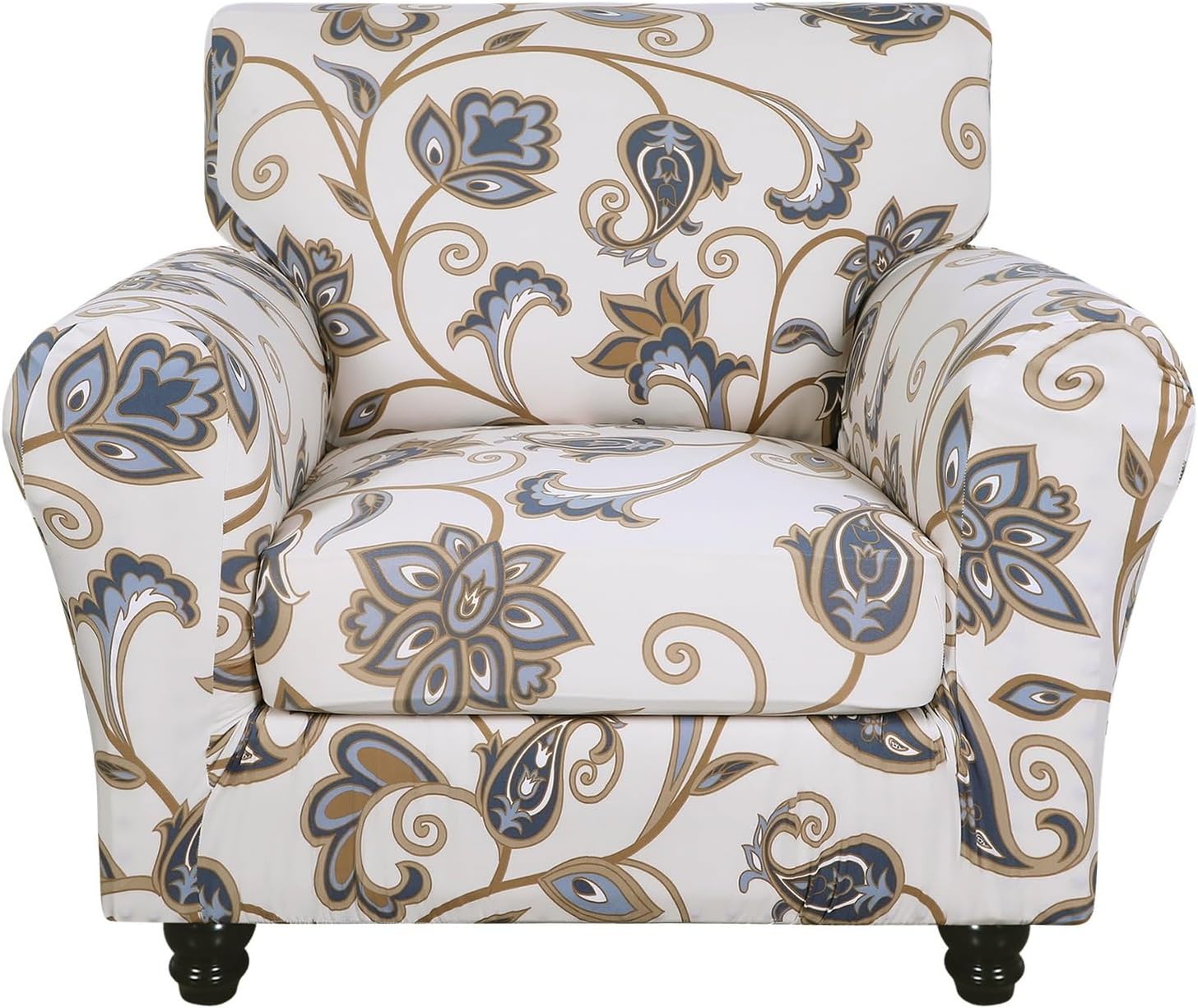 SearchI Stretch Sofa Cover Printed Couch Covers, Floral Pattern 2 Piece Armchair Slipcover with Separate Chair Cushion Cover, Washable Furniture Protector for Living Room(Armchair, Ball Flower)