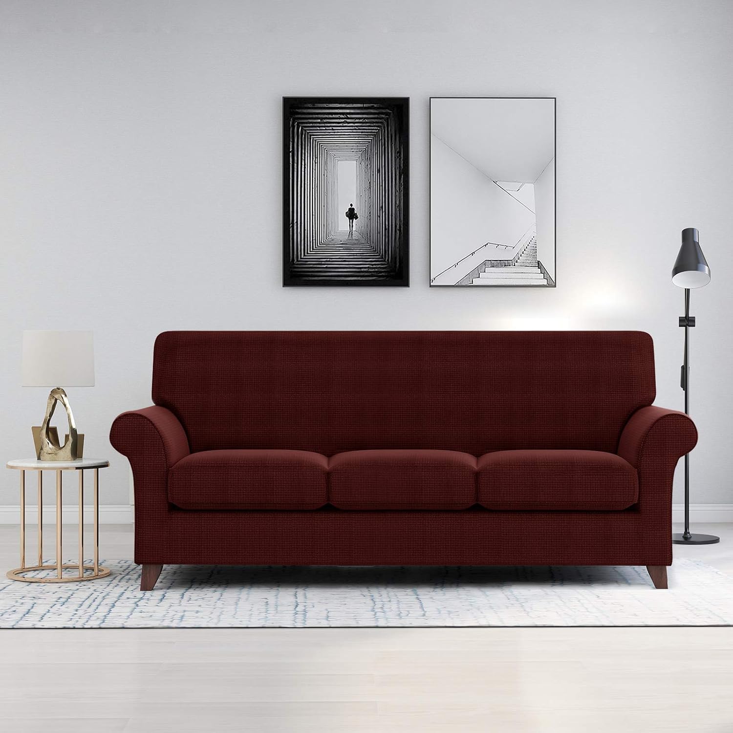 ZNSAYOTX 2 Piece Chair Covers for Living Room with Arms Anti Slip Stretch Arm Chair Slipcovers Sofa Armchair Slipcover Machine Washable Furniture Protector (Black and White, Chair)