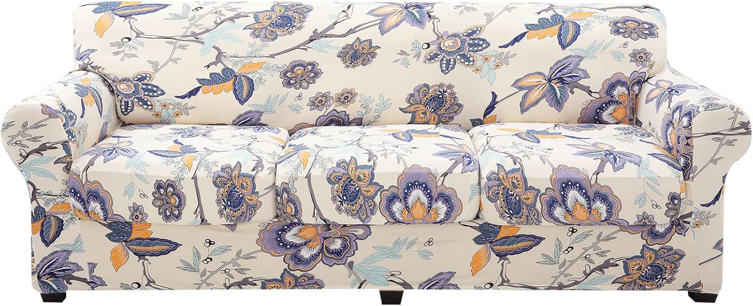 hyha Couch Covers, Chair/Sofa Covers, Floral Pattern, Stretch, Printed, 2 Pieces, Armchair Slipcover, Separate Couch Cushion Slipcover, Furniture Protector for Dogs(Armchair, Paisley Floral)