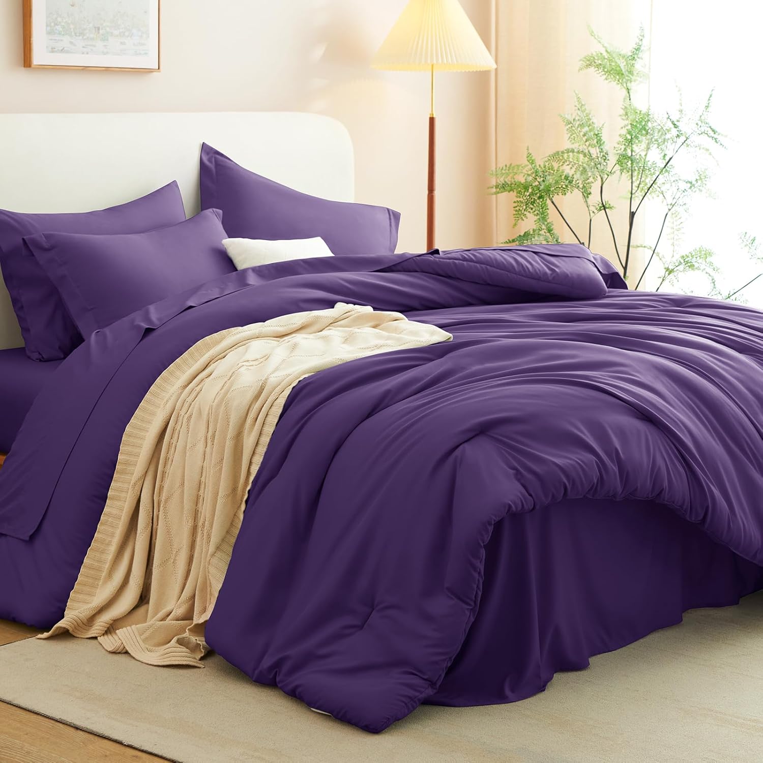 Queen Comforter Set Black, 7 Pieces