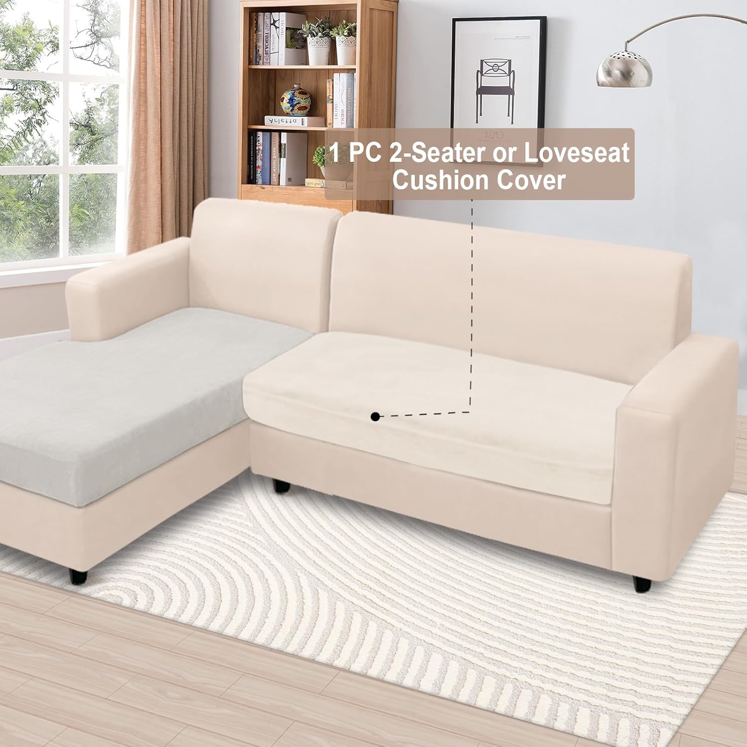 NAISI Sectional Couch Cover 4 Pieces Velvet Separate Couch Cushion Covers L Shape Soft Stretch Sofa Slipcovers with 2pcs Pillowcases for Left/Right Chaise Sectional Couch(3 Seater+1 Chaise,Dark Grey)