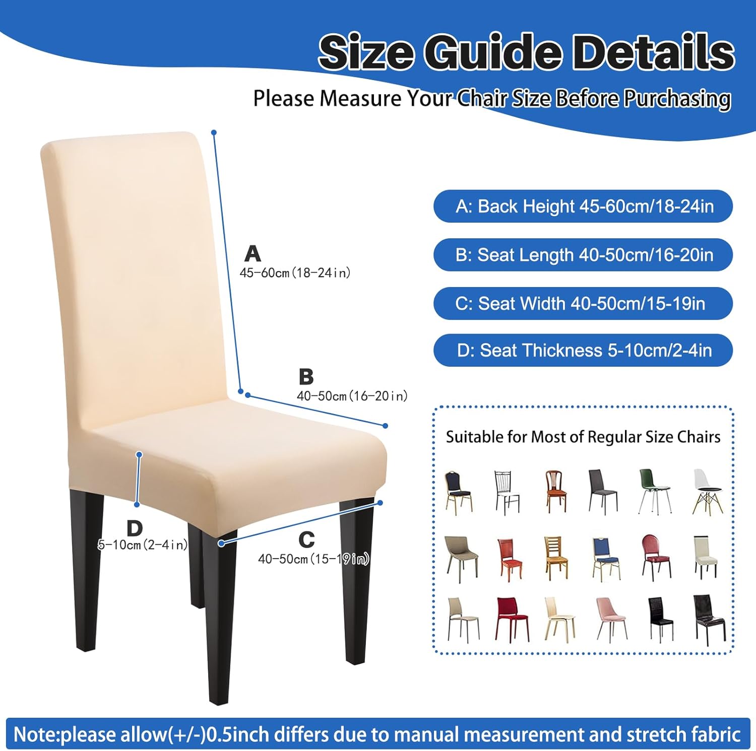 Dioxide High Stretch Chair Covers for Dining Chairs, Washable Dining Chair Covers Set of 6, Soft Kitchen Chairs Seat Covers, Parsons Chair Slipcovers Protectors for Home Hotel Restaurant Banquet