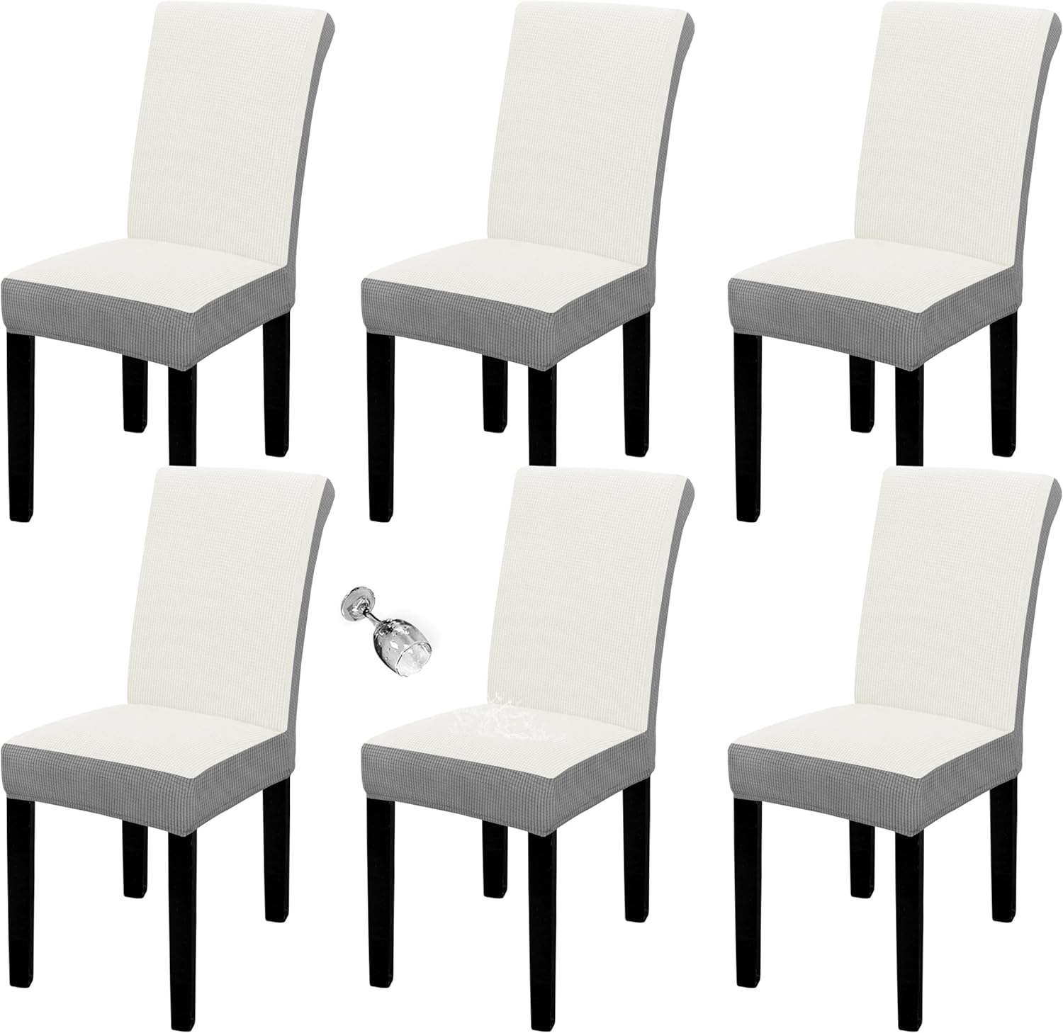 Easy-Going 100% Waterproof Dining Room Chair Cover Set of 6, Stretch Jacquard Parson Chair Slipcover Removable Washable Chair Protector for Home, Restaurant, Banquet (Large, Light Gray)