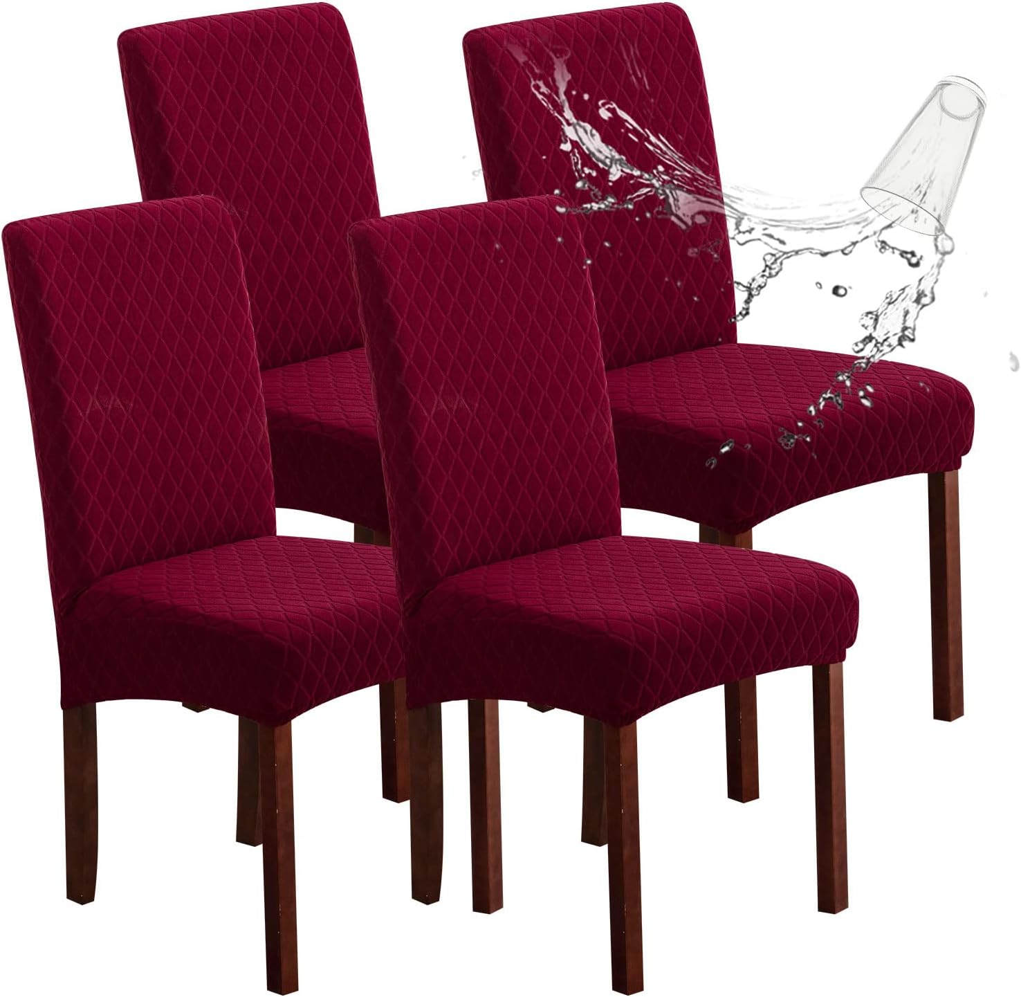 Genina 100% Waterproof Chair Covers for Dining Room Set of 4, Stretch Parson Chair Slipcovers for Kitchen Chairs, Washable Chair Protectors, Leaves-Warm Gray