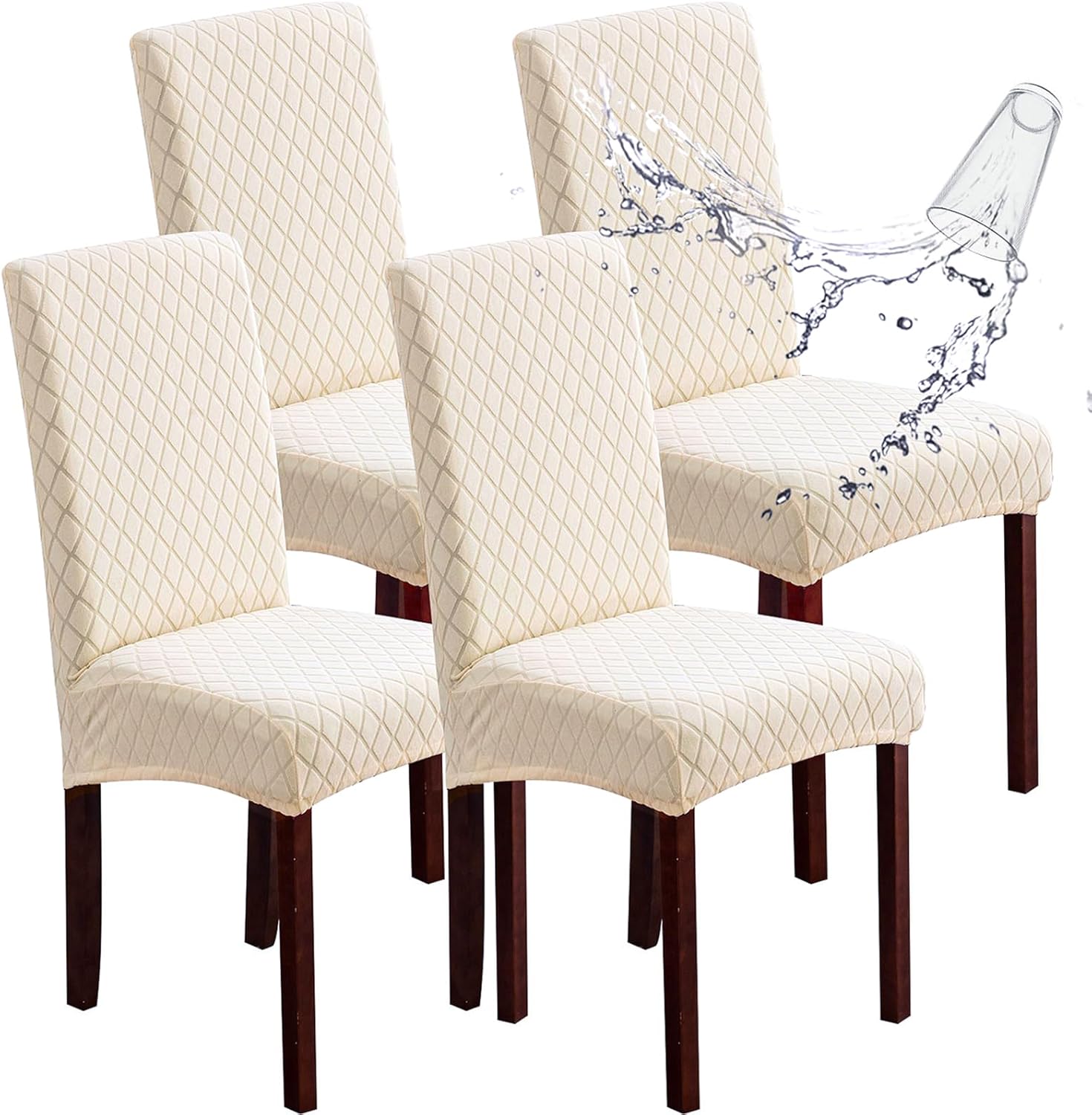 Genina 100% Waterproof Chair Covers for Dining Room Set of 4, Stretch Parson Chair Slipcovers for Kitchen Chairs, Washable Chair Protectors, Leaves-Warm Gray