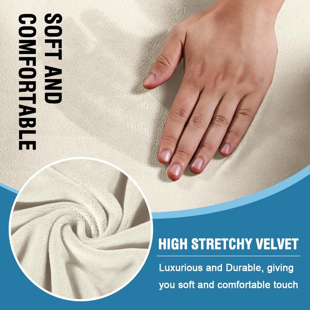 H.VERSAILTEX Sofa Cover 2 Piece T Cushion Armchair Slipcovers Thick Velvet Couch Cover Furniture Protector Stretch T Cushion Sofa Covers for 1 Cushion Couch with 1 Individual T Cushion Covers, Ivory