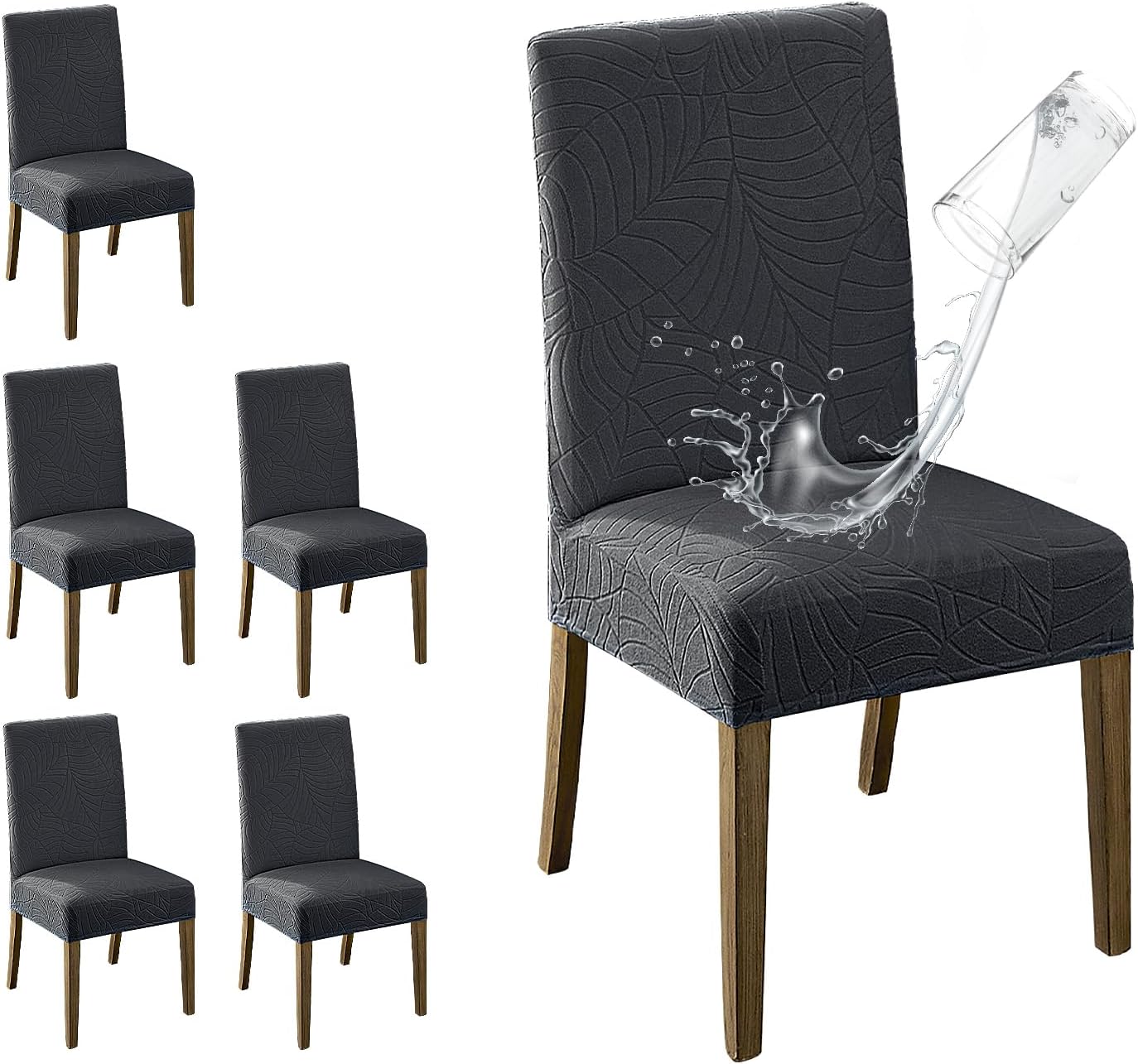 MOSAYT 100% Waterproof Dining Room Chair Covers Set of 4, Super Fit Stretch Jacquard Parson Chairs Slipcovers Removable Washable Chair Seat Protectors for Home, Kitchen, Banquet (Beige)