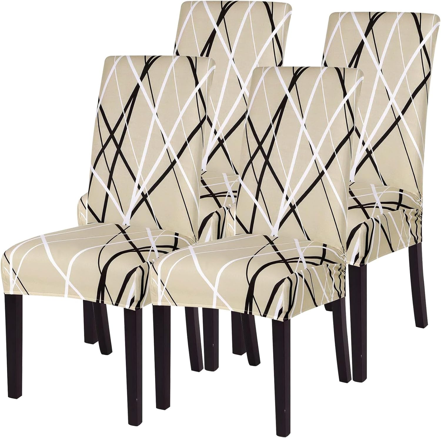 SearchI Chair Covers Slipcovers Set of 4, Spandex Super Fit Stretch Removable Washable Kitchen Parsons Protector for Dining Room,Hotel,Ceremony,Beige+Flowers