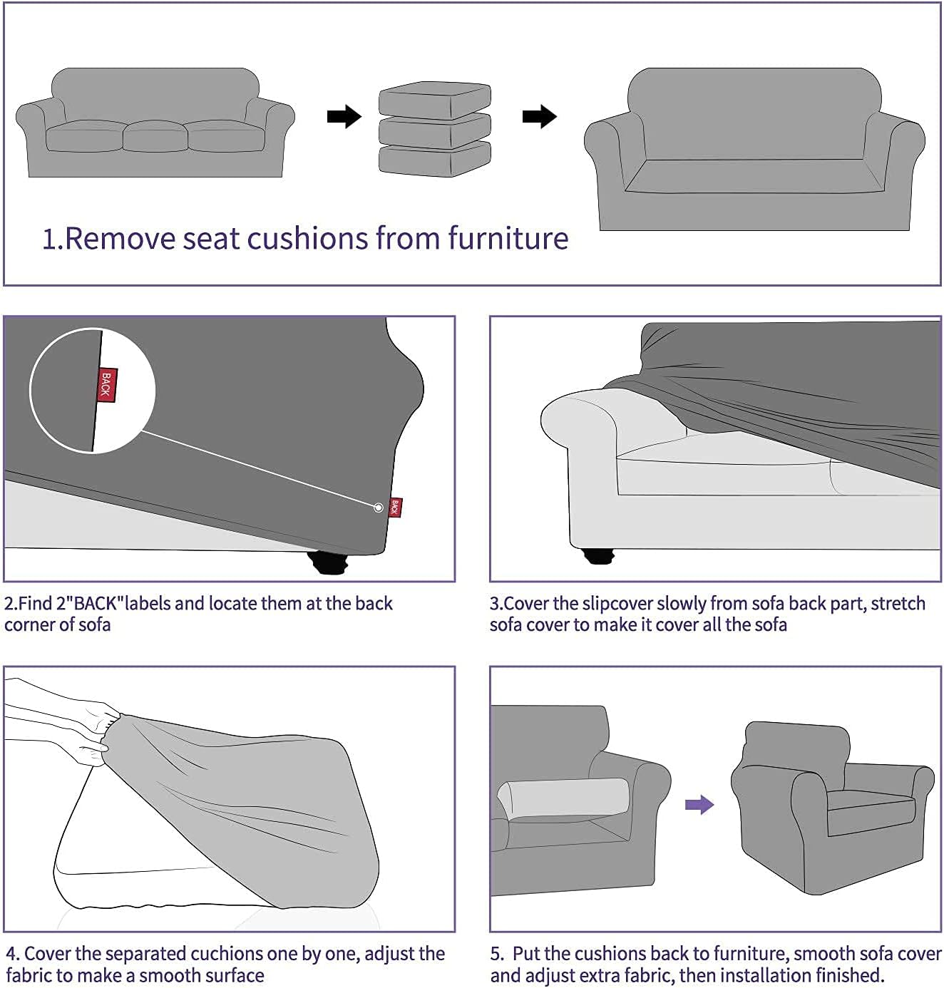 ZNSAYOTX 2 Piece Chair Covers for Living Room with Arms Anti Slip Stretch Arm Chair Slipcovers Sofa Armchair Slipcover Machine Washable Furniture Protector (Black and White, Chair)