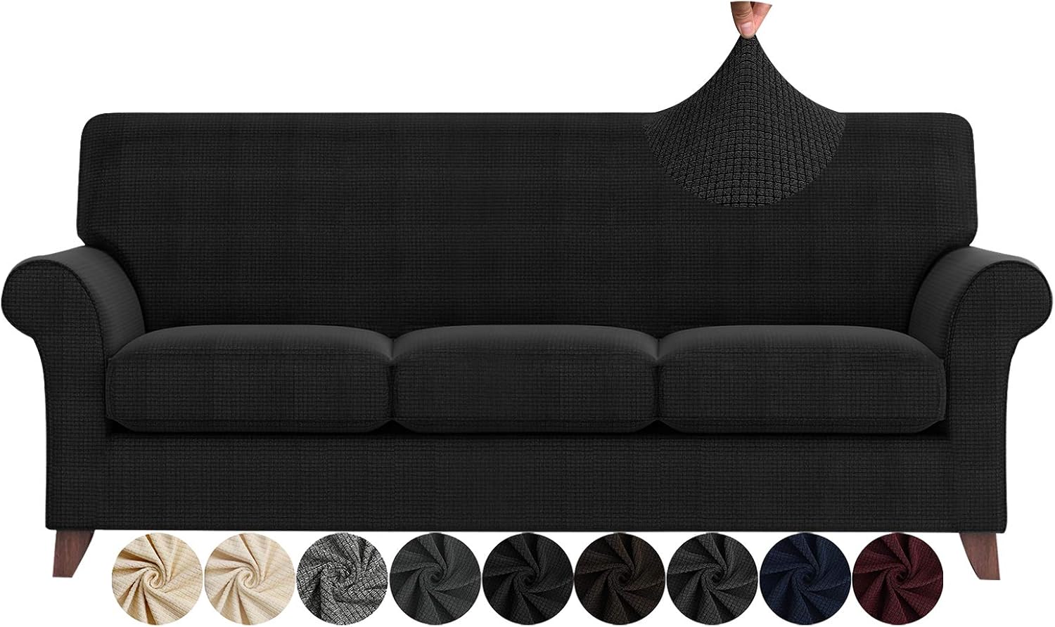 ZNSAYOTX 2 Piece Chair Covers for Living Room with Arms Anti Slip Stretch Arm Chair Slipcovers Sofa Armchair Slipcover Machine Washable Furniture Protector (Black and White, Chair)