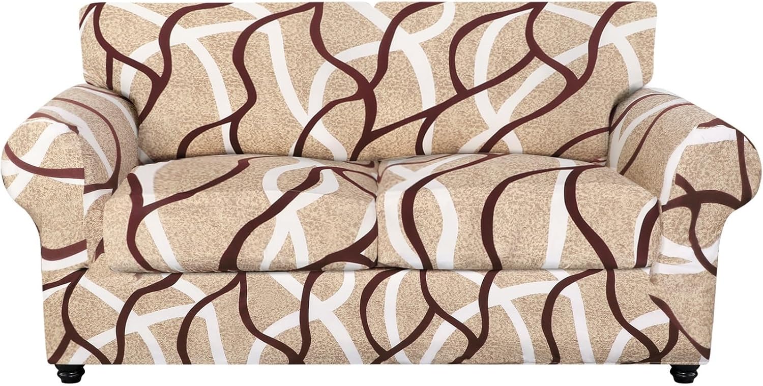 SearchI Stretch Sofa Cover Printed Couch Covers, Floral Pattern 2 Piece Armchair Slipcover with Separate Chair Cushion Cover, Washable Furniture Protector for Living Room(Armchair, Ball Flower)