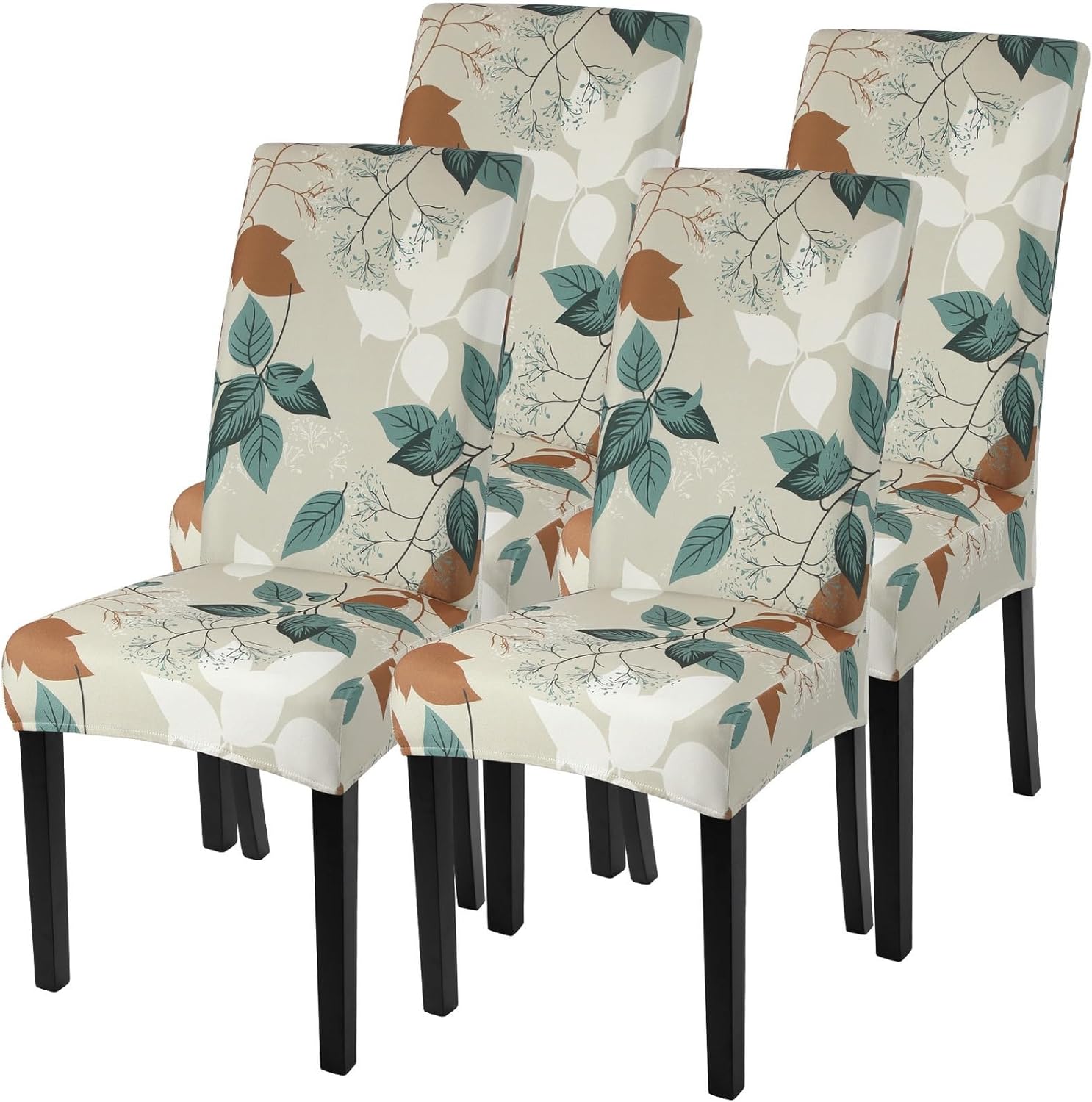 SearchI Chair Covers Slipcovers Set of 4, Spandex Super Fit Stretch Removable Washable Kitchen Parsons Protector for Dining Room,Hotel,Ceremony,Beige+Flowers