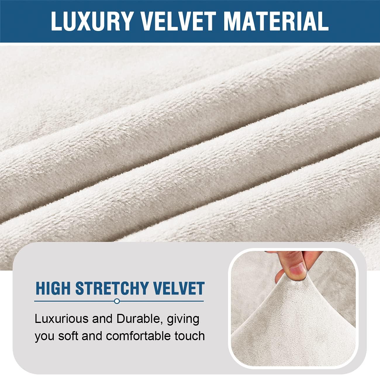 H.VERSAILTEX Armless Accent Chair Covers Thick Velvet Armless Chair Slipcovers High Stretch Chair Covers for Living Room Hotel Machine Washable Furniture Protector with Elastic Bottom, Ivory