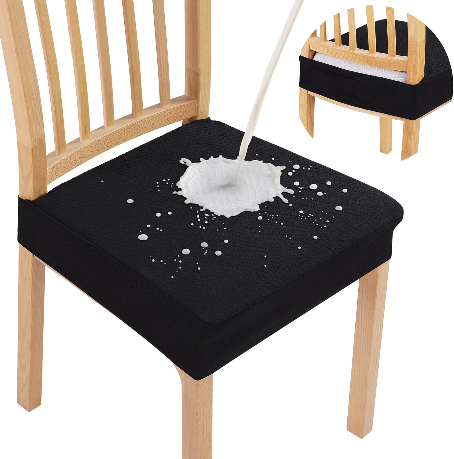 Smiry Waterproof Seat Covers for Dining Room Chairs Set of 4, Stretch Jacquard Removable Washable Chair Seat Slipcovers Protector, No Rear Covers, Beige