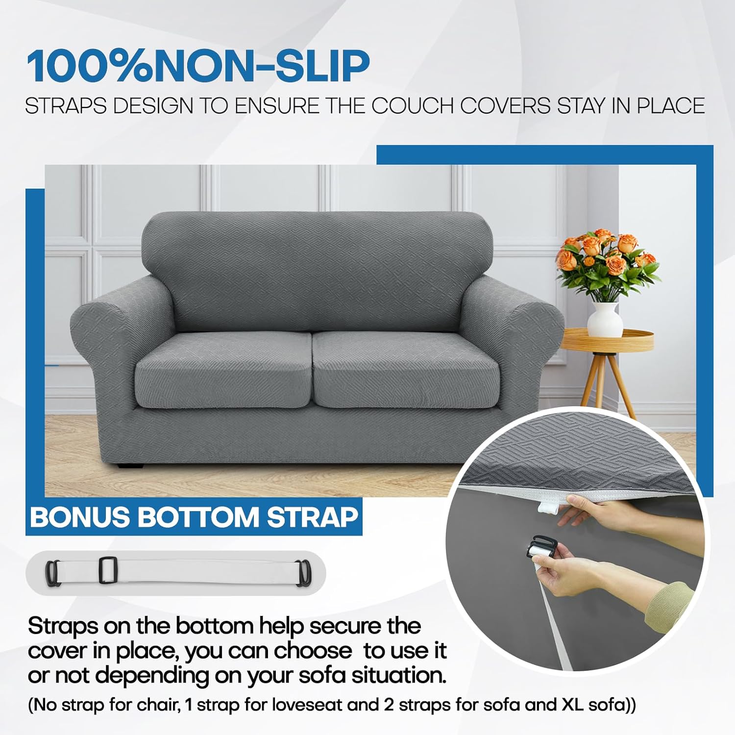 XINEAGE 2025 New 2 Pieces Chair Covers with Arms Super Stretch Chair Slipcover for Living Room Pet Dog Universal Slip Cover Anti Slip Armchair Furniture Protector (Light Gray), 31"-46"(1 Cushion)