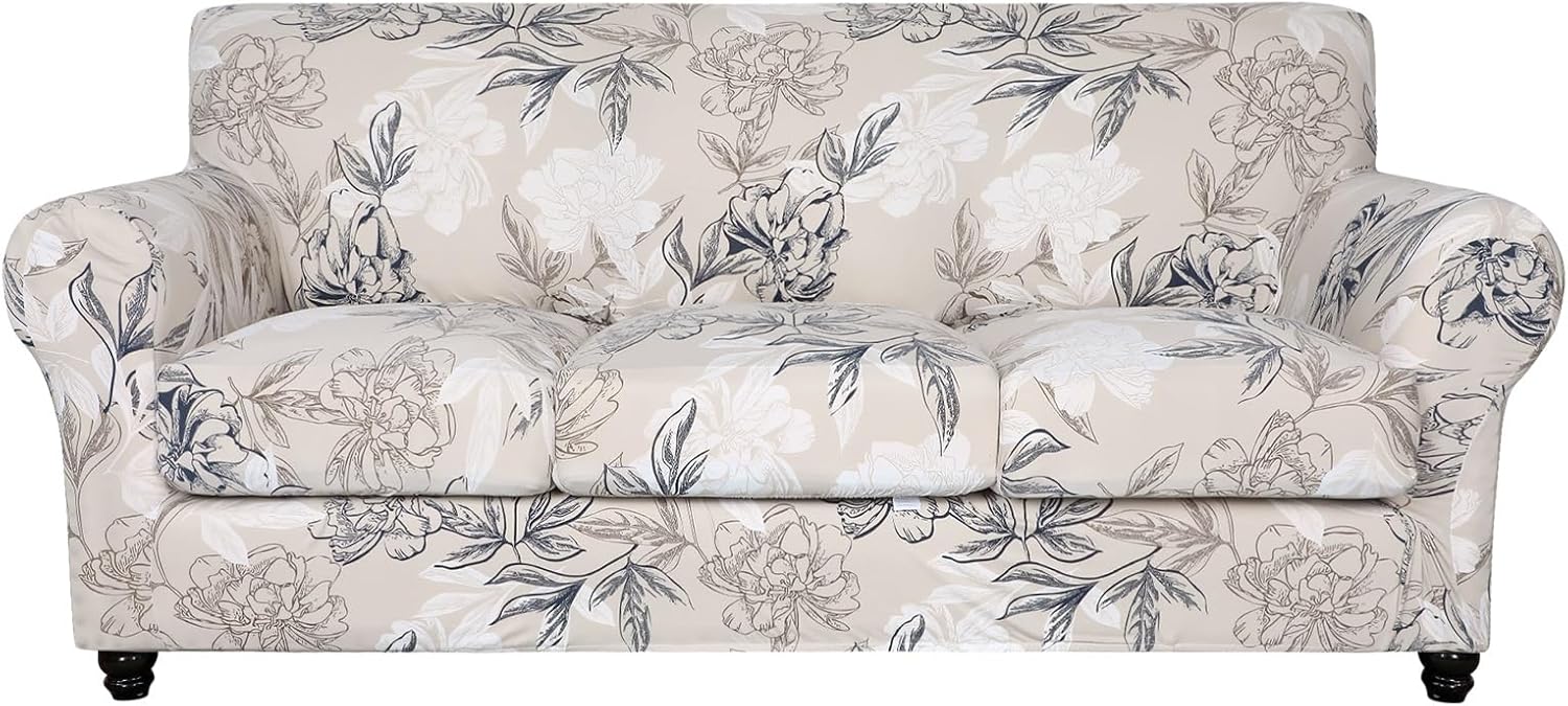 SearchI Stretch Sofa Cover Printed Couch Covers, Floral Pattern 2 Piece Armchair Slipcover with Separate Chair Cushion Cover, Washable Furniture Protector for Living Room(Armchair, Ball Flower)