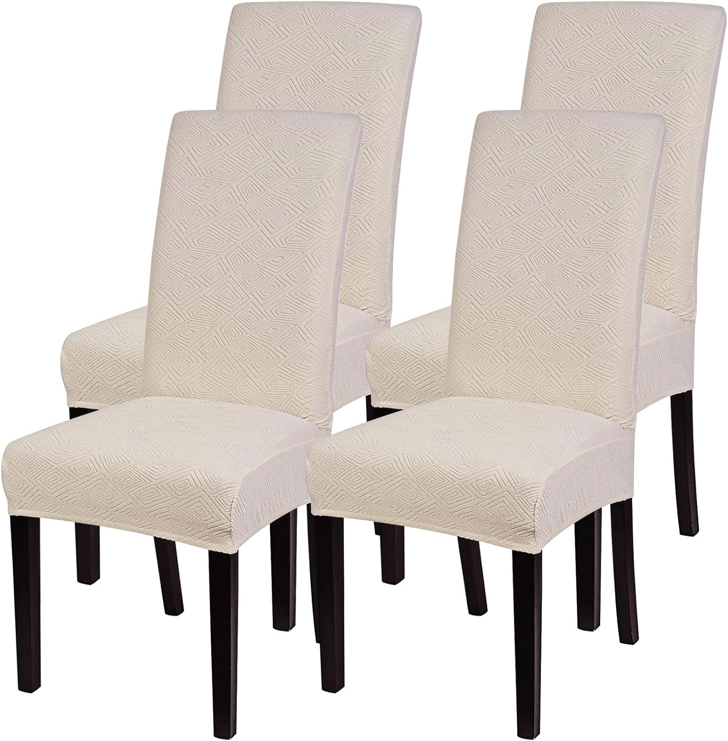 SearchI Chair Covers Slipcovers Set of 4, Spandex Super Fit Stretch Removable Washable Kitchen Parsons Protector for Dining Room,Hotel,Ceremony,Beige+Flowers