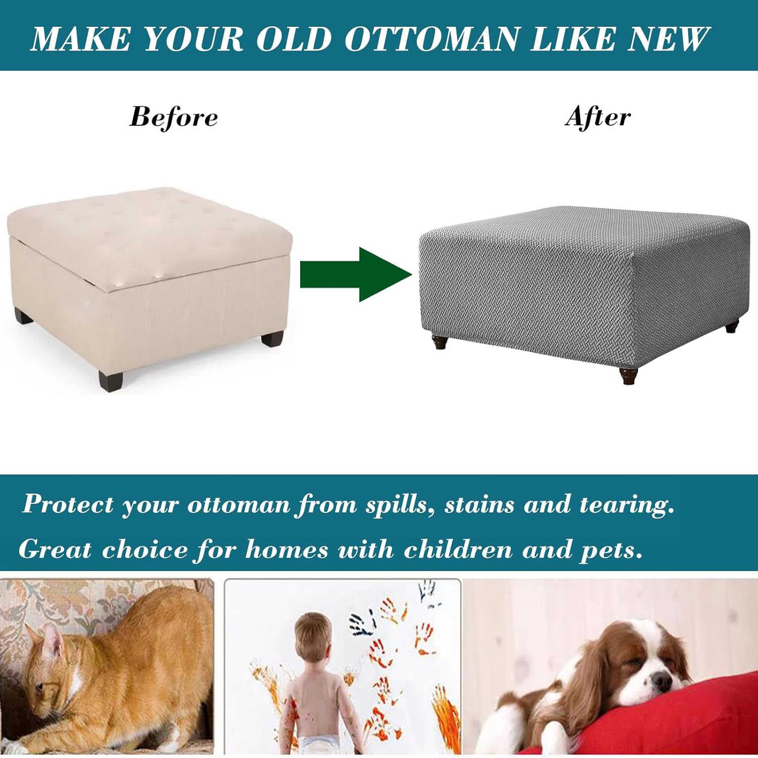 Stretch Knitted Jacquard Ottoman Cover