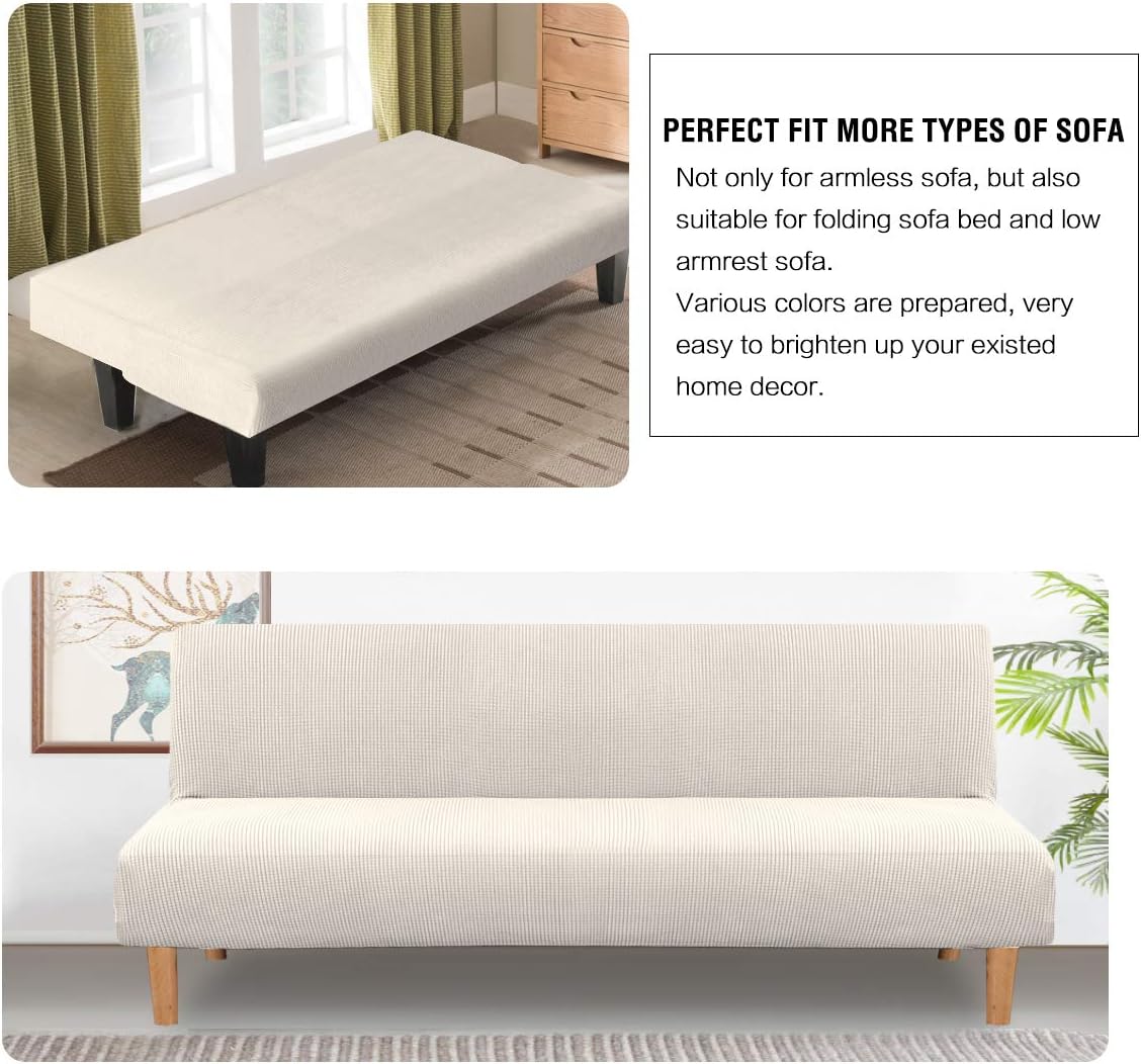 H.VERSAILTEX Armless Futon Cover Stretch Sofa Bed Slipcover Protector Elastic Feature Rich Textured High Spandex Small Checks Jacquard Fabric Futon Cover, Machine Washable, Gray