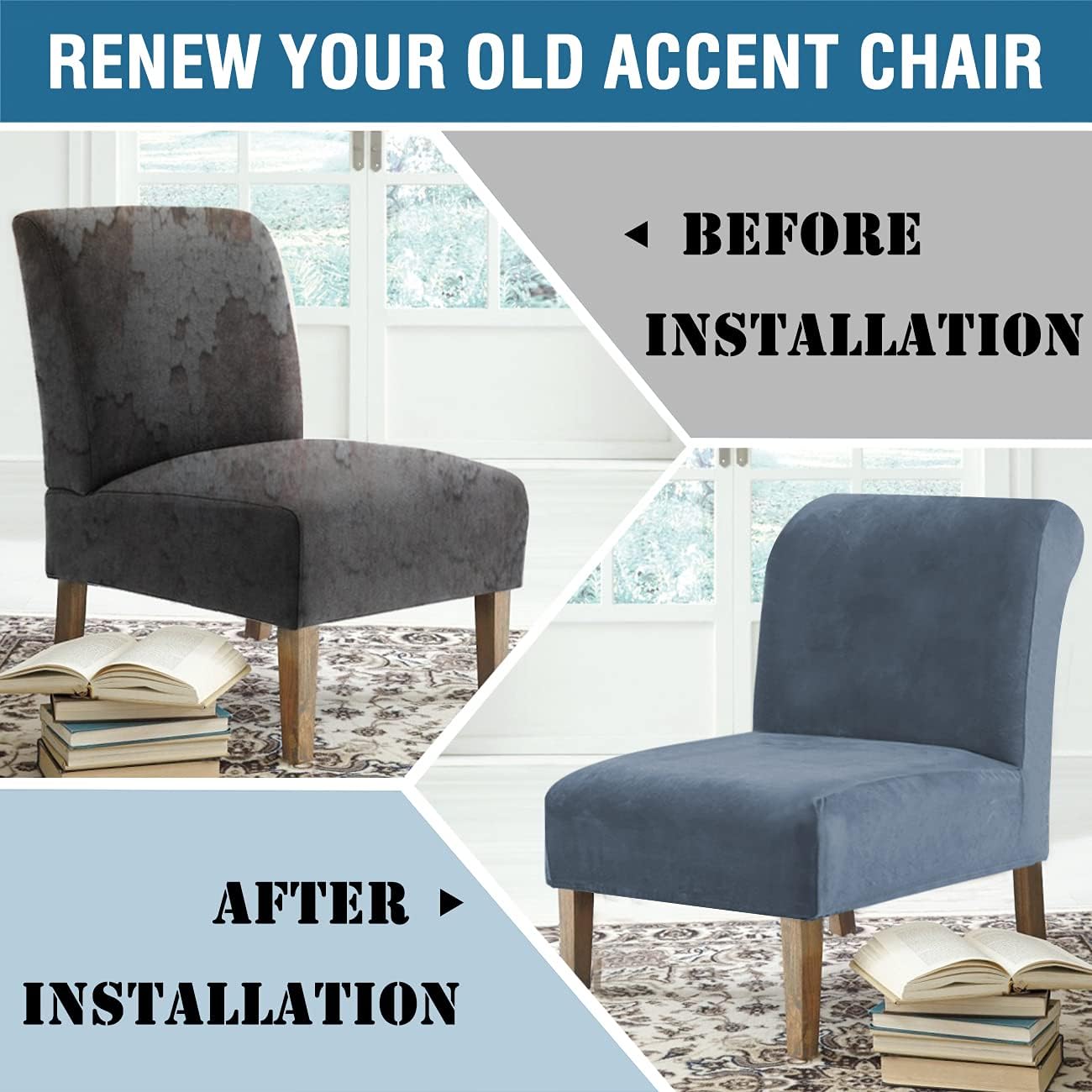 H.VERSAILTEX Armless Accent Chair Covers Thick Velvet Armless Chair Slipcovers High Stretch Chair Covers for Living Room Hotel Machine Washable Furniture Protector with Elastic Bottom, Ivory