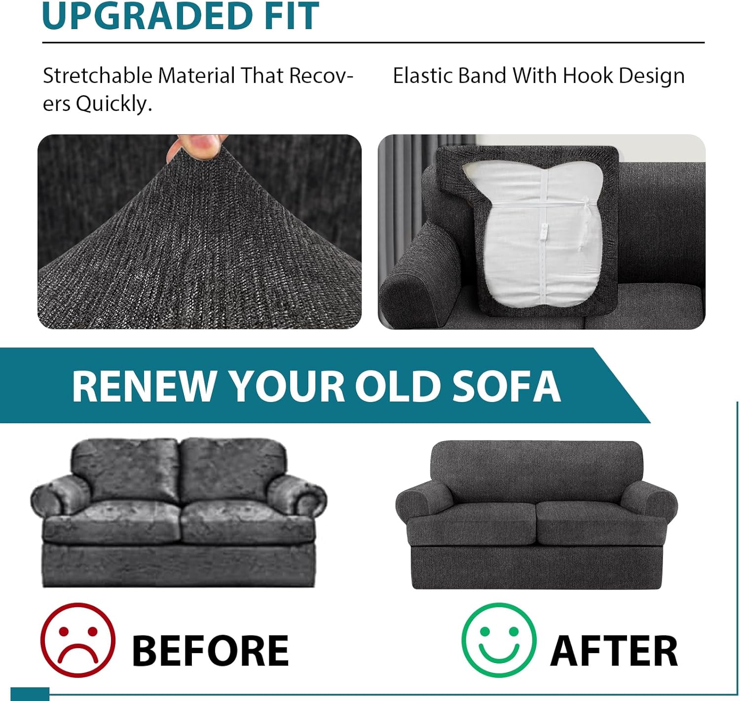 2 Pieces T Cushion Chair Covers